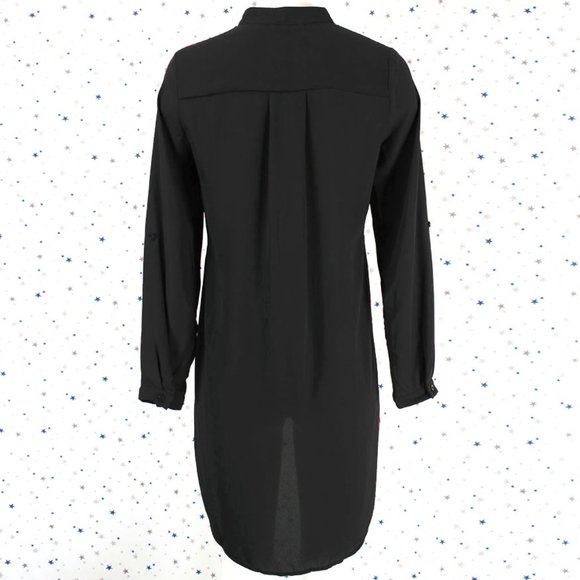 Woven Chiffon Button Up Hi Lo Blouse Shirt Black - Picture 7 of 8